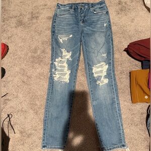 American Eagle Outfitters Light Blue Distressed Straight Leg Jeans